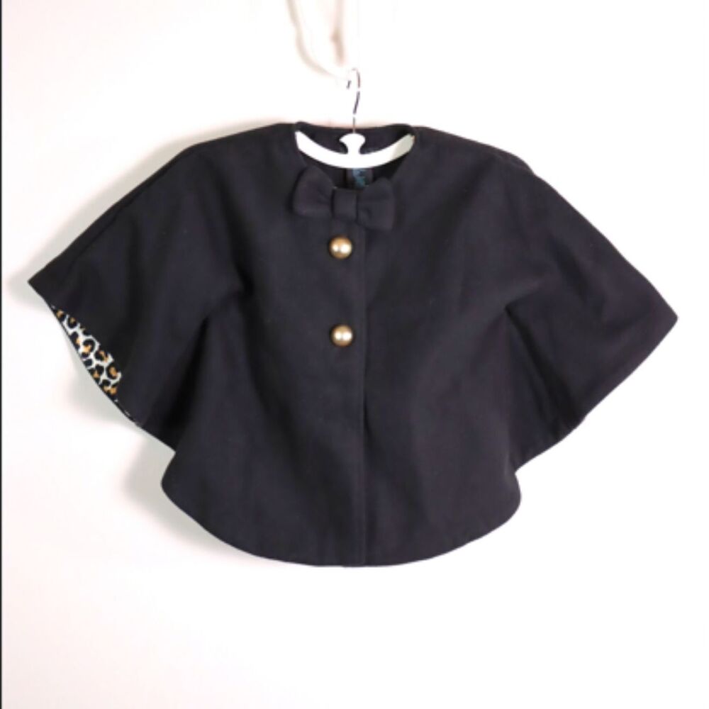 Cynthia Rowley Girls 5T Black Cape Leopard Cheetah Lining Bow Y2K